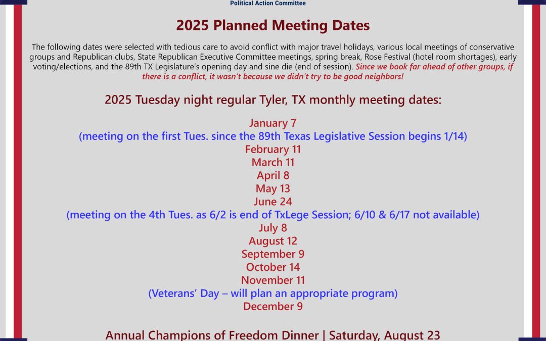 2025 Evening Meetings Calendar | Tyler Area